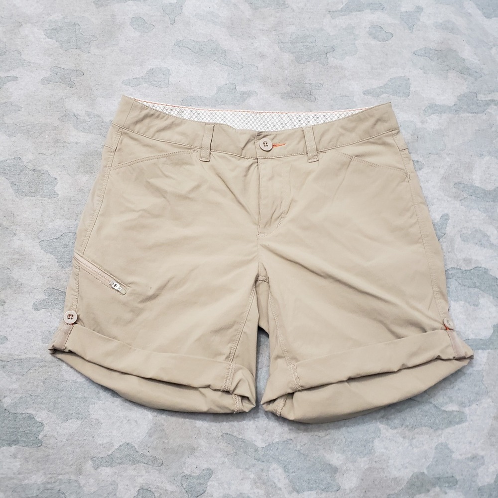 Orvis Shorts Womens 4 Tan Roll Tab Stretch Hiking Outdoor Active Pockets Trail